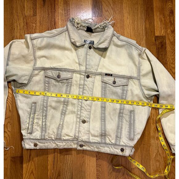 Vintage 90s Jinglers Fade Out Distressed Yellow Bleached Jean Denim Jacket XL - Picture 5 of 12